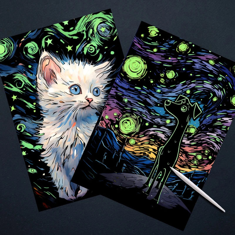 CowLost | product_id-a3-diy-noctilucent-scratch-painting-kit-castle-starry-cat-dolphin-landscape-night-scenes |5