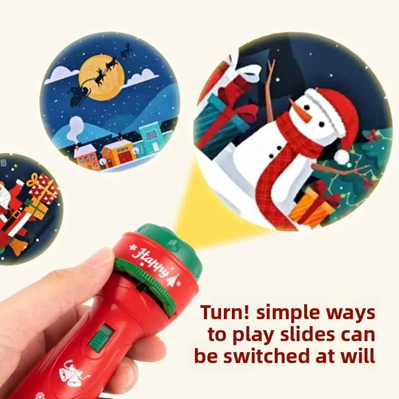 Christmas Cartoon Projection Flashlight Toy with 3-10 Cards for Kids Bedtime Stories