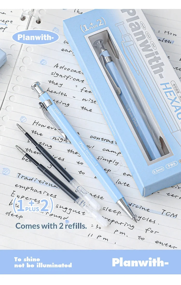 CowLost | product_id-planwith-hexagonal-metal-gel-pen-0-5mm-black-ink-retractable-anti-roll-comfortable-grip |12