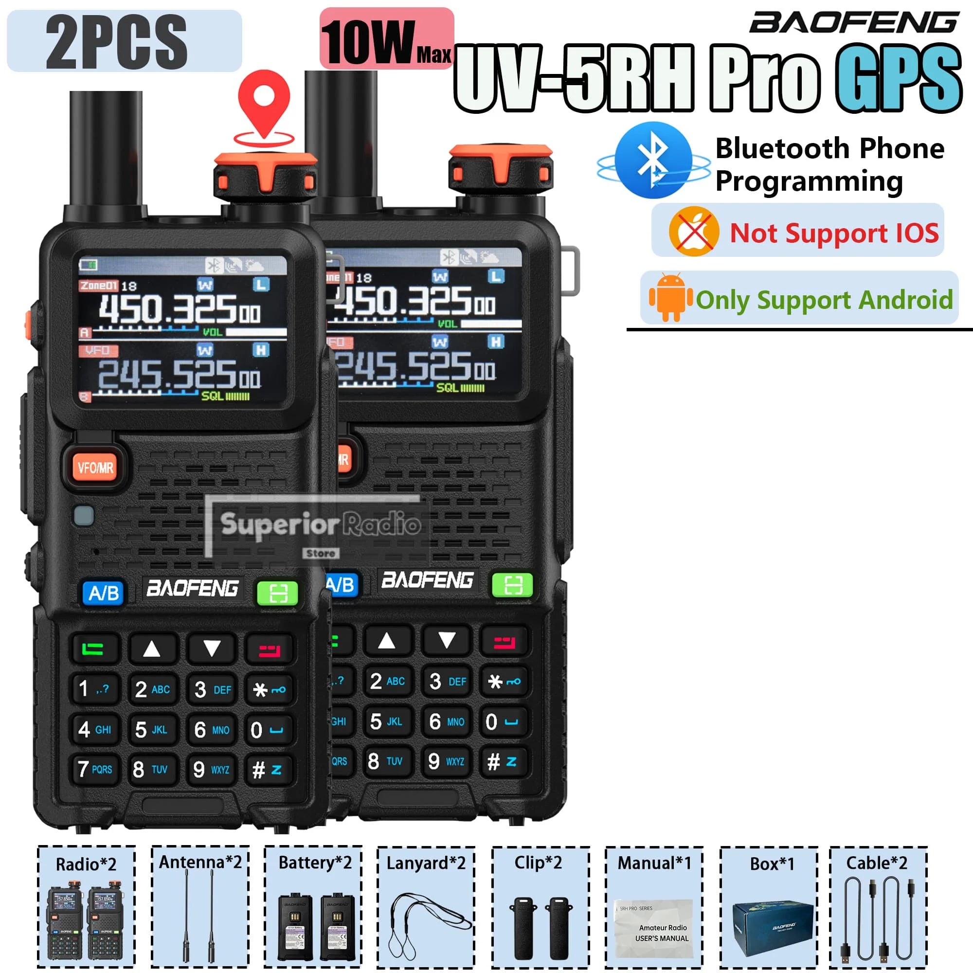 CowLost | mobile-phone-cases-baofeng-uv-5rh-pro-gps-walkie-talkie-10w-2-4pcs-bluetooth-usb-c-charging |8