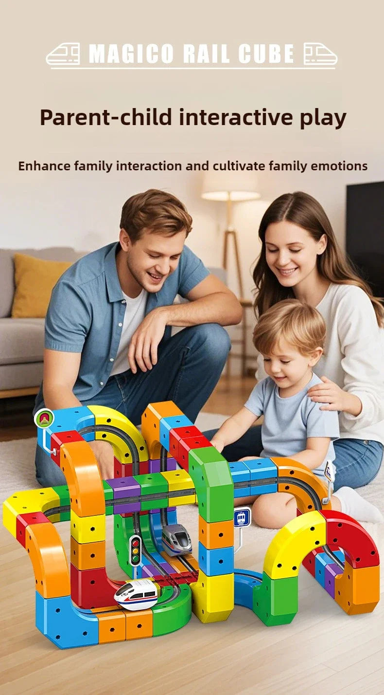 Children Magnetic Rail Car Cube DIY Building Blocks Educational Track Train Toy Christmas Gift