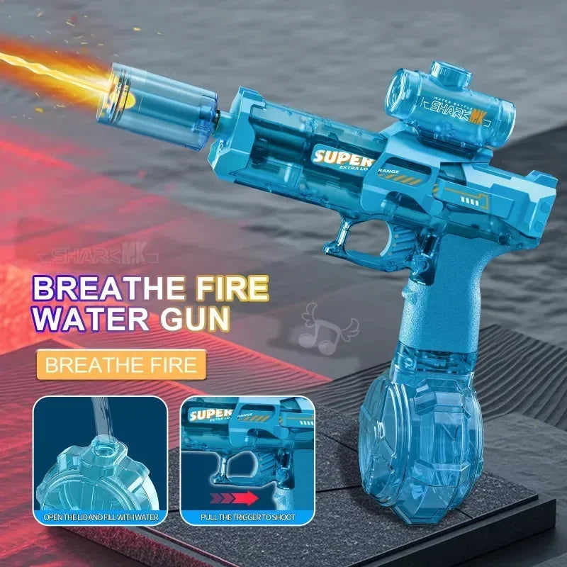 Automatic Electric Water Gun Toy with Simulated Firing, Recoil, and Sensor Lights for Kids