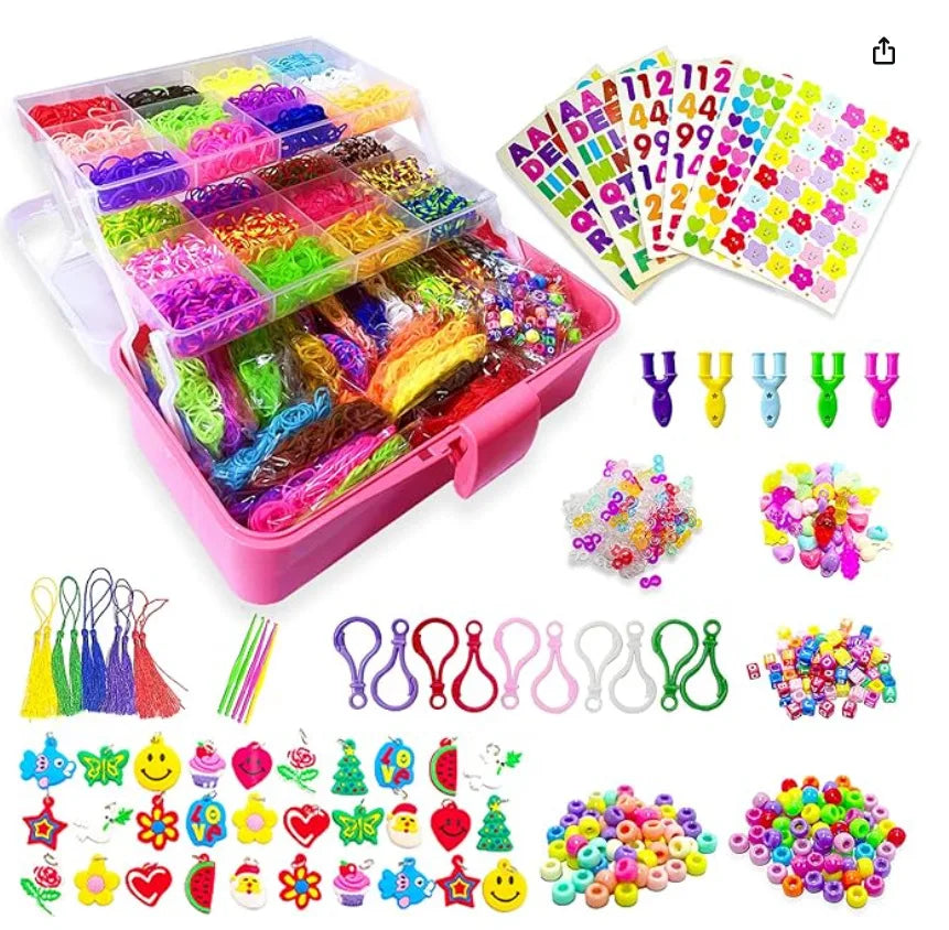 DIY Rubber Bands Loom Weaving Kit Box for Bracelets, Pendants, and Beaded Crafts