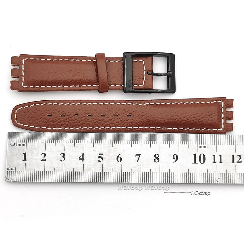 CowLost | bracelets-product_id-17mm-genuine-leather-watch-strap-for-swatch-lychee-band-brown-unisex-wristband |7
