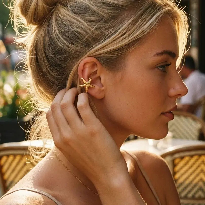 1 PC Simple Metal Starfish Flower Ear Cuff for Women Gold Color Non Piercing Fake Cartilage Earrings