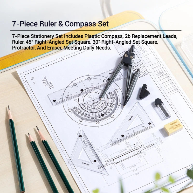 CowLost | deli-student-ruler-and-compass-set-for-drawing-multifunctional-learning |3