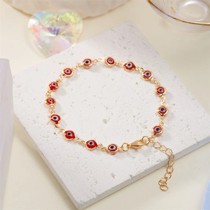 CowLost | bohemian-lucky-turkey-evil-eye-anklets-for-women-colorful-red-blue-eye-metal-chain-ankle-bracelet-summer-beach-foot-leg-jewelry |4