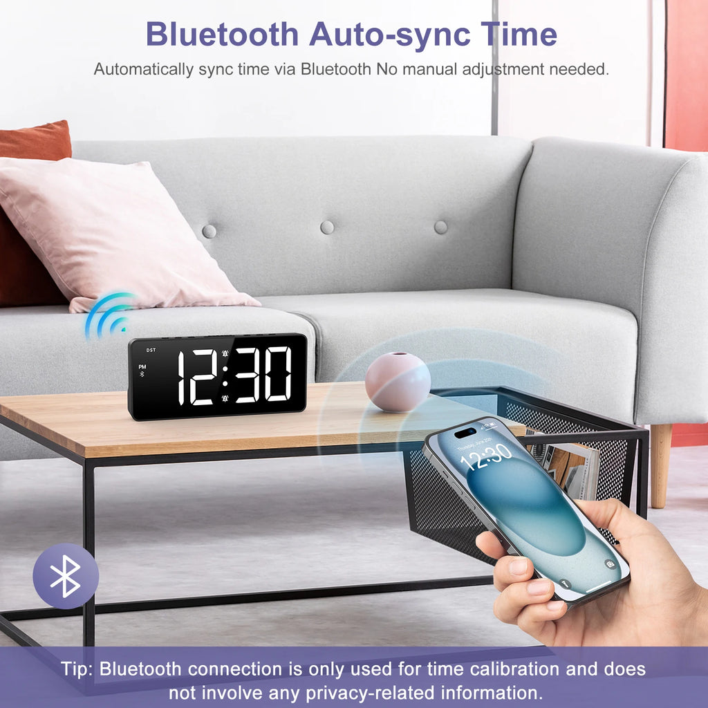 ORIA 7" LED Digital Alarm Clock with Bluetooth, Dual Alarm & 5 Brightness Levels for Home Office