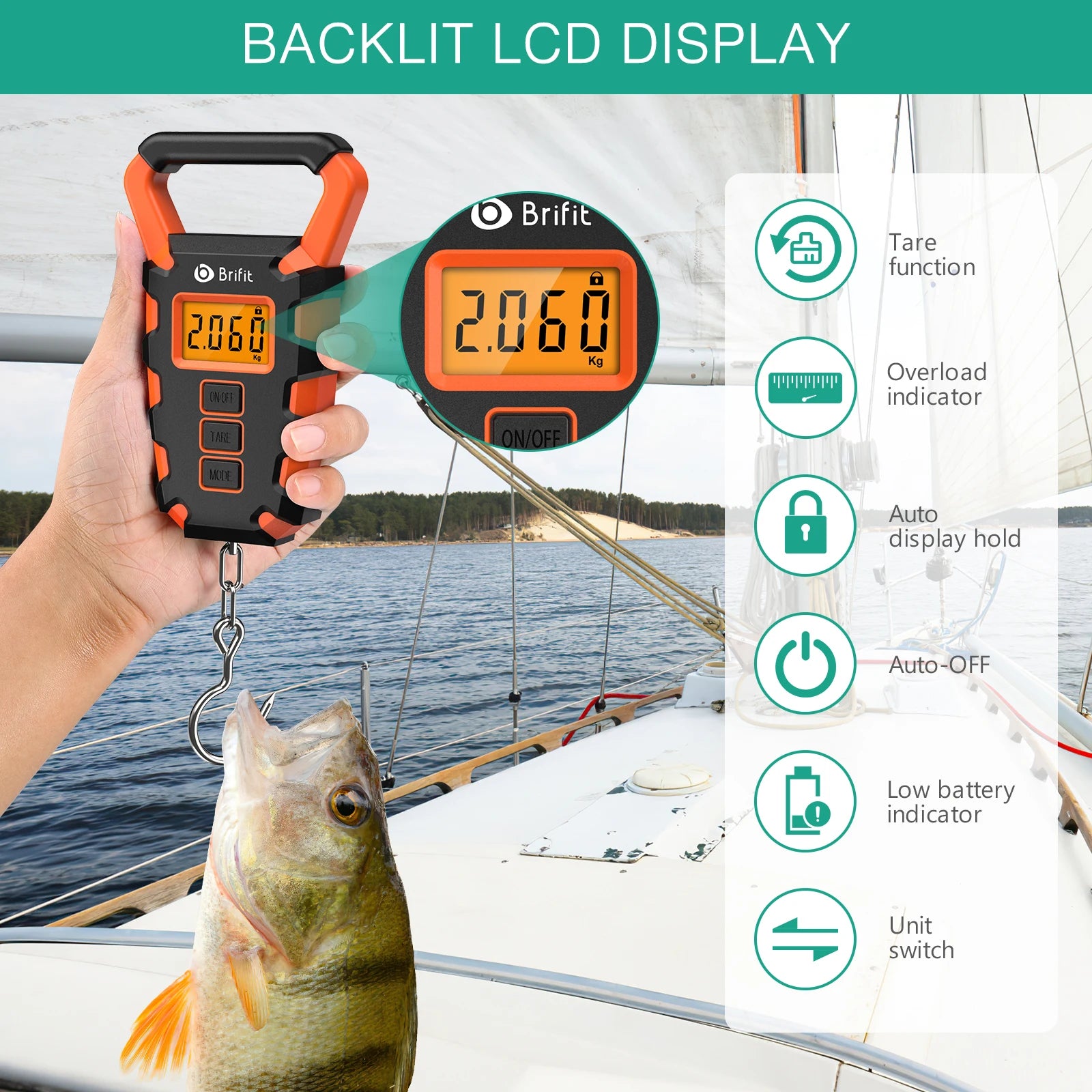 50kg Digital Fishing Scale with Fish Grip Ruler Waterproof Hanging Steelyard Scale for Luggage Travel