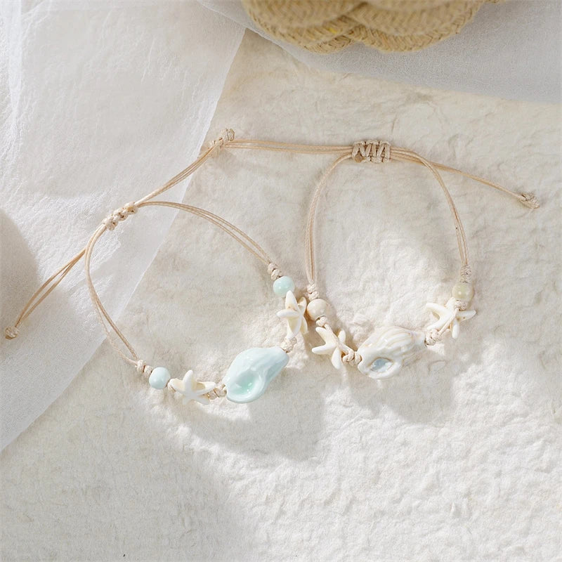 CowLost | bohemia-sea-turtle-bracelet-for-women-starfish-seahorse-shell-pearl-adjustable-metal-chain-summer-beach-party-vacation-jewelry |4
