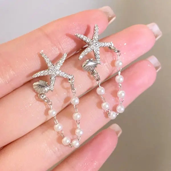 CowLost | ocean-series-conch-starfish-dangle-earrings-for-women-summer-beach-asymmetrical-metal-enamel-earring-girls-party-jewelry-gift |7