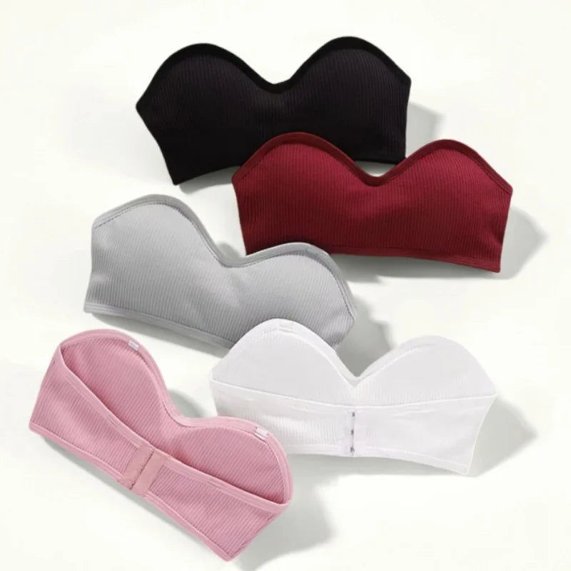 CowLost | strapless-bra-tube-top-women-crop-top-non-wire-invisible-bra-3-4-cup-underwear-sexy-lingerie-cotton-bandeau-bra-removable-pads |1