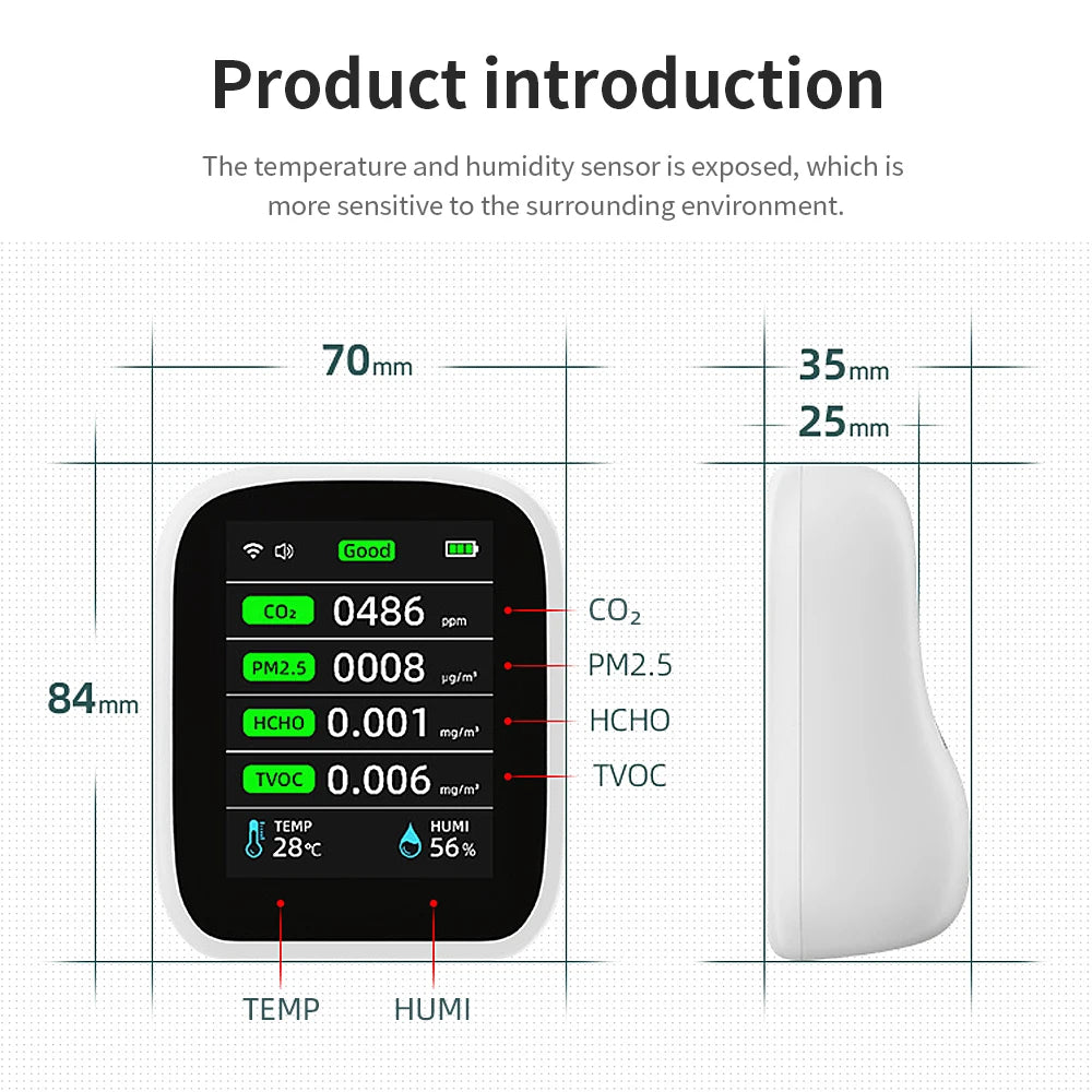 Portable WIFI Air Quality Tester with APP Control PM2.5 CO2 Temperature Humidity Meter