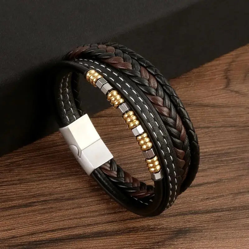 CowLost | badge-pass-holders-jiayiqi-stainless-steel-and-leather-bangle-bracelet-for-men |8