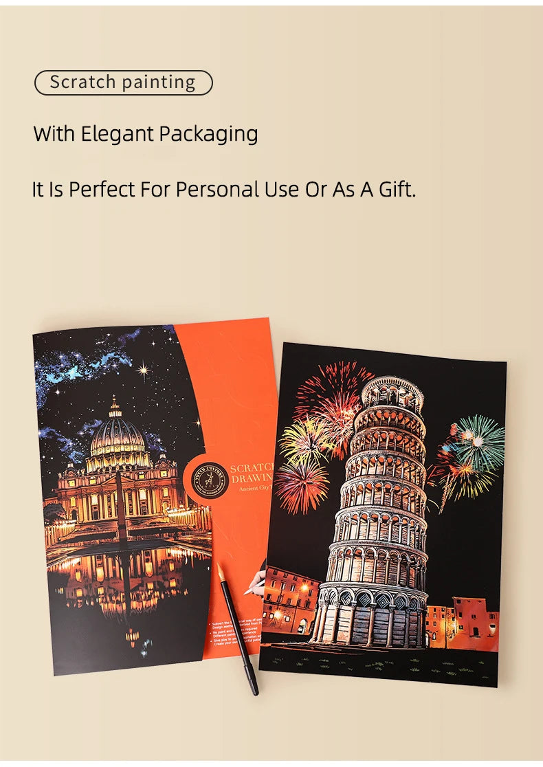 CowLost | product_id-4pcs-a3-diy-scratch-painting-set-colosseum-forbidden-city-cherry-blossom-castle-night-view |11
