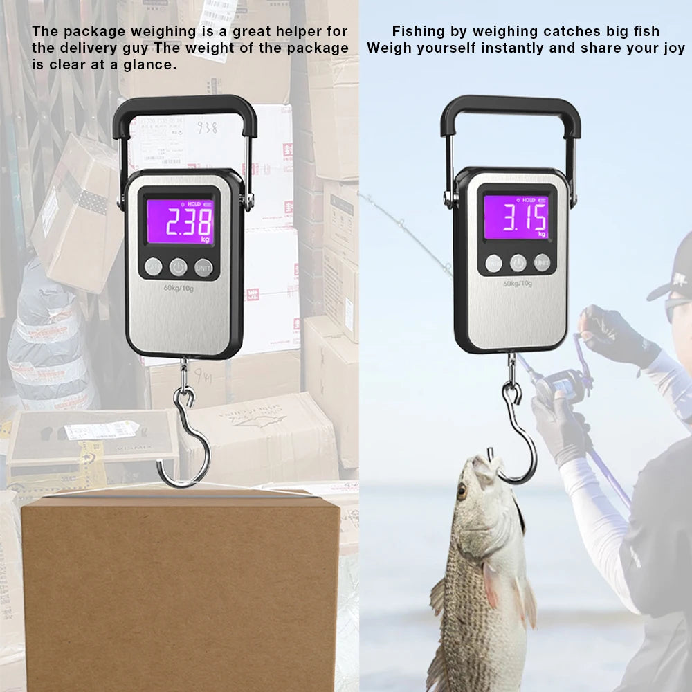 JUANJUAN 60kg/10g Portable Digital Hanging Scale LCD Rechargeable for Luggage & Fishing