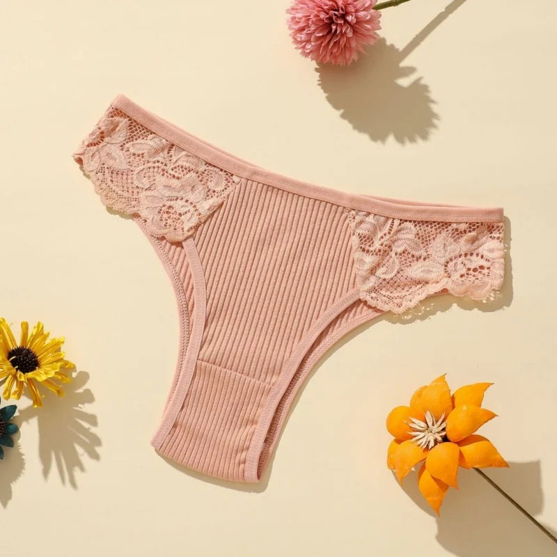 CowLost | product_id-4pcs-womens-cotton-ribbed-low-rise-brazilian-lace-briefs |7