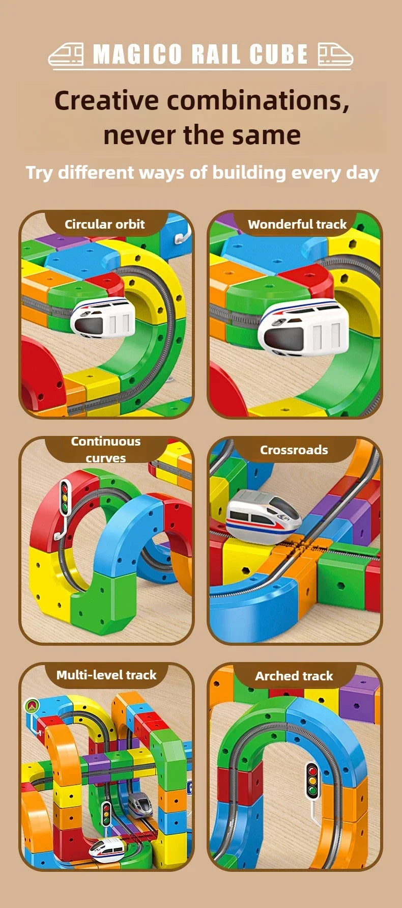 Children Magnetic Rail Car Cube DIY Building Blocks Educational Track Train Toy Christmas Gift