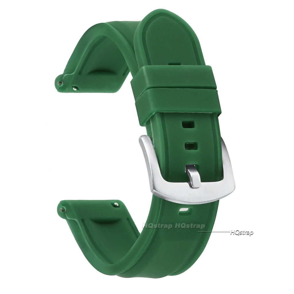 Silicone Waterproof Quick Release Watchband 18-24mm Black Green Rubber Strap for Seiko