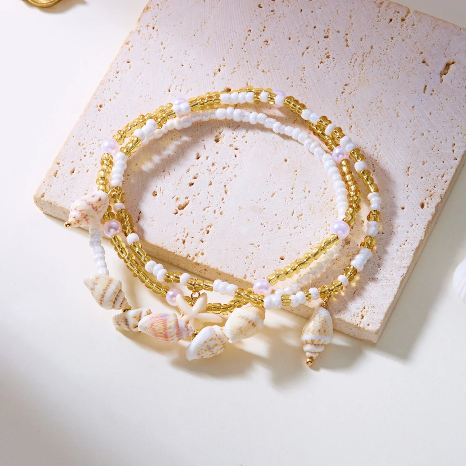 CowLost | bohemian-rice-beads-starfish-conch-pendant-anklet-set-for-women-multi-layer-sea-turtle-ankle-bracelet-on-foot-girl-charm-jewelry |6