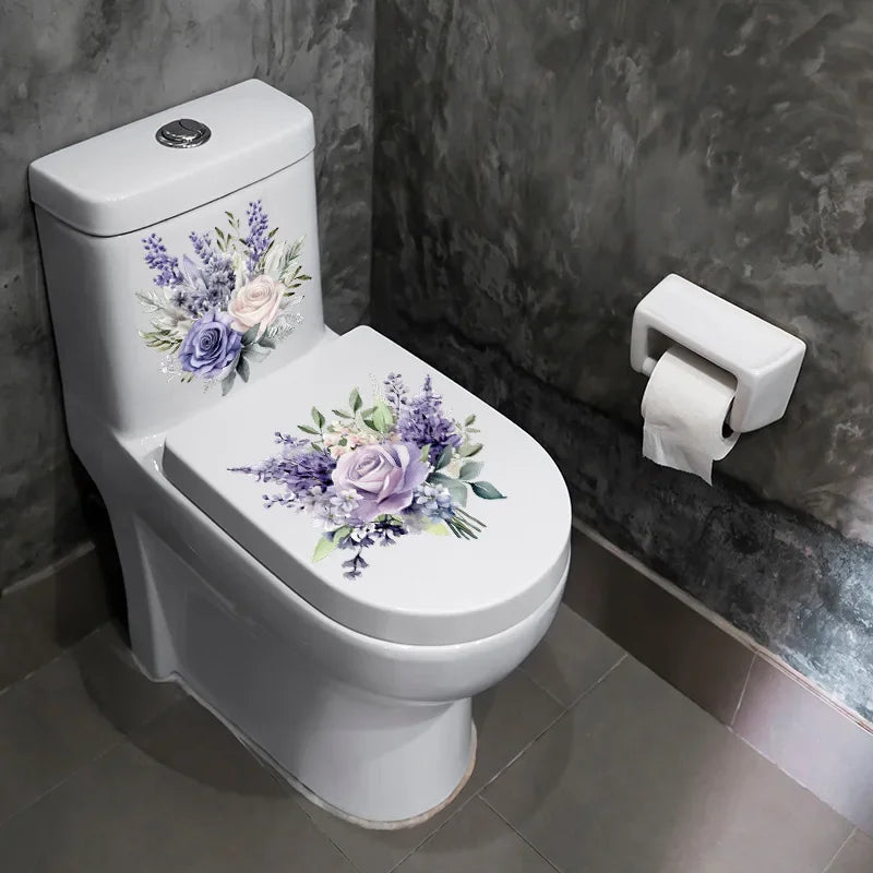 CowLost | 2pcs-purple-flower-hyacinth-stickers-bathroom-toilet-sticker |1