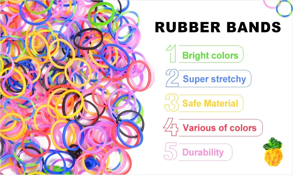 600pcs Colorful Rubber Loom Bands DIY Craft Kit Elastic Bracelet Set