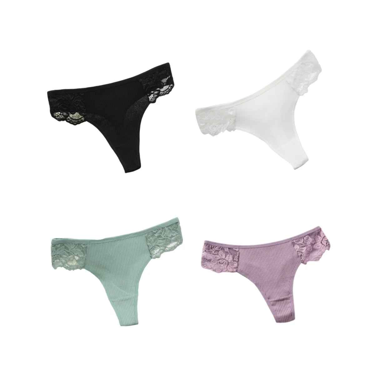 CowLost | product_id-4pcs-women-s-cotton-low-waist-lace-trim-solid-color-g-string-thongs-set |14