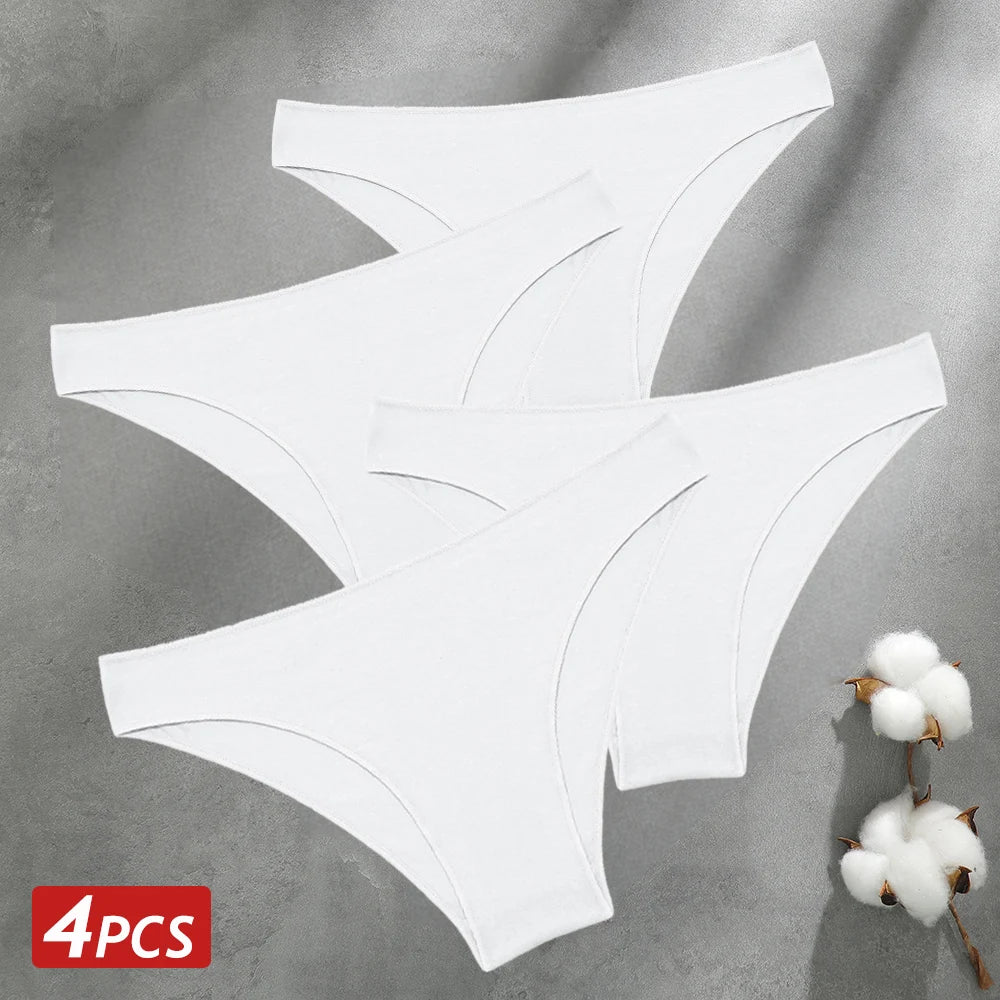 CowLost | activewear-pants-4pcs-women-s-seamless-low-waist-cotton-briefs-solid-color-panties |30