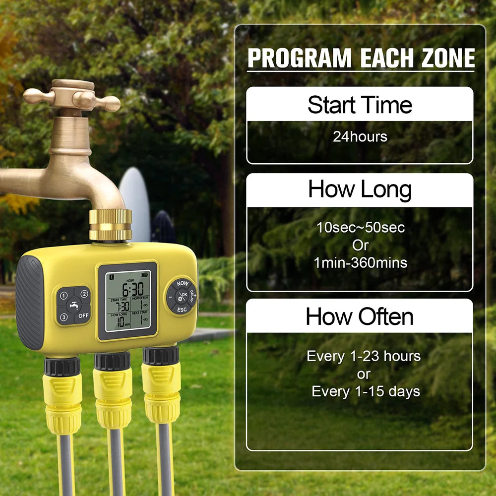 Intelligent Automatic Garden Water Timer 1/2/3-Outlet Irrigation Controller for Lawn and Greenhouse
