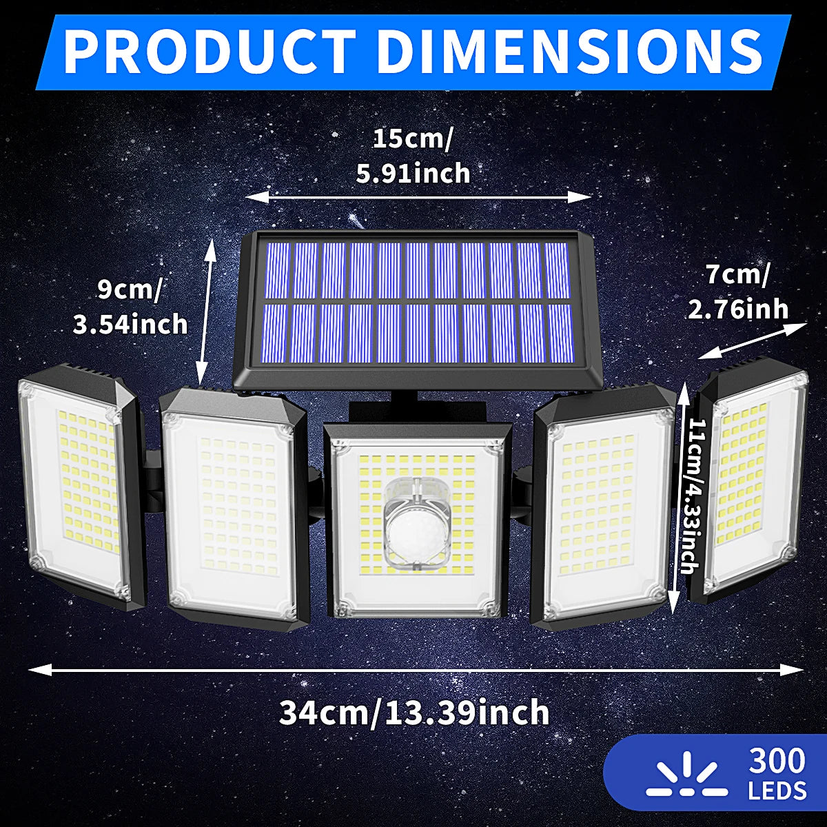 Mexllex 300 LED Solar Outdoor Motion Sensor Light with Remote, 3 Modes, IP65 Waterproof