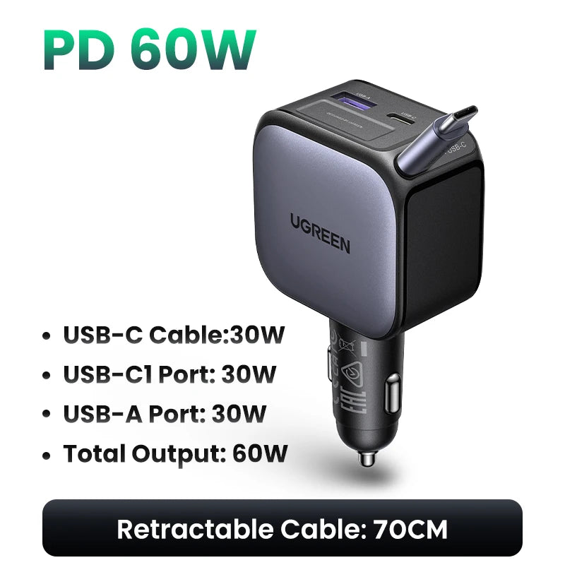 CowLost | ugreen-usb-type-c-car-charger-pd145w-90w-60w-retractable-cable |25