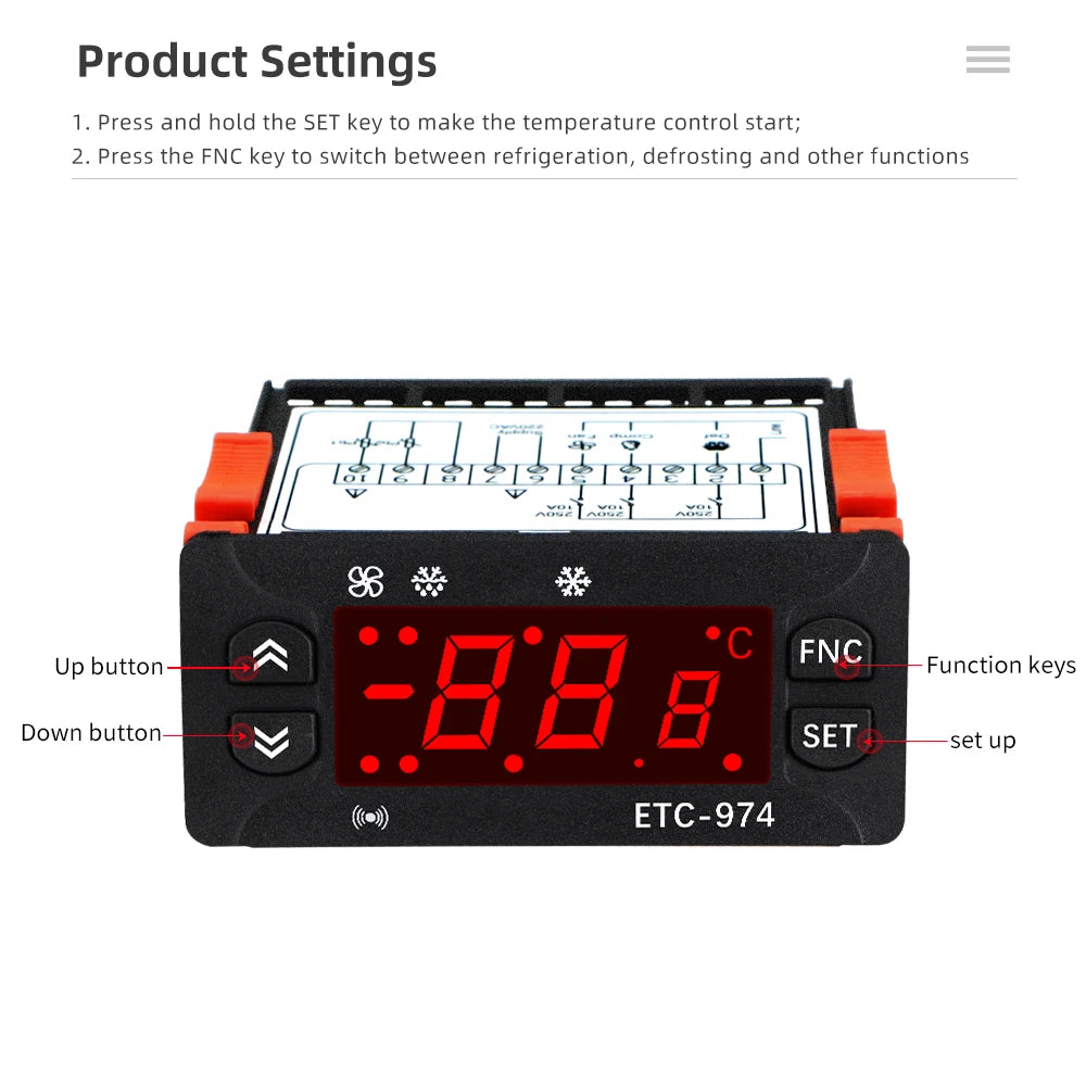 ETC-974 Mini Digital Temperature Controller 220V Thermostat Regulator with Dual NTC Sensors