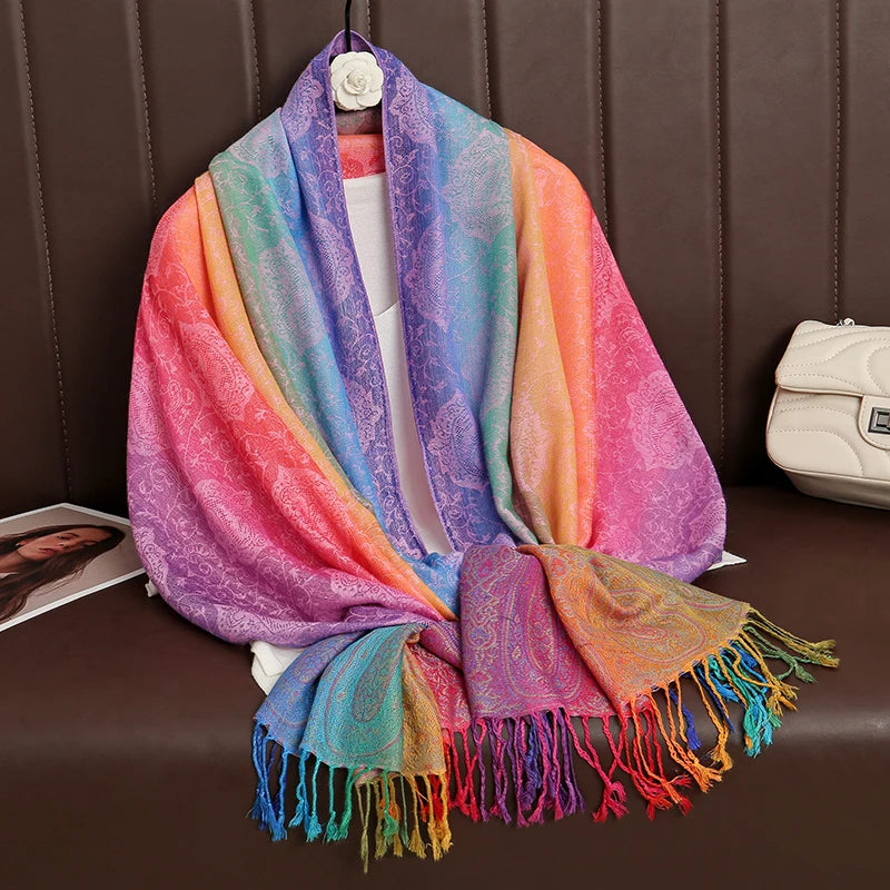 CowLost | rainbow-colors-winter-warm-thick-ethnic-style-jacquard-scarf |17