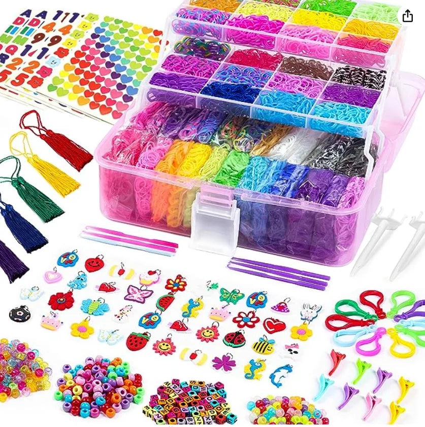 DIY Rubber Bands Loom Weaving Kit Box for Bracelets, Pendants, and Beaded Crafts