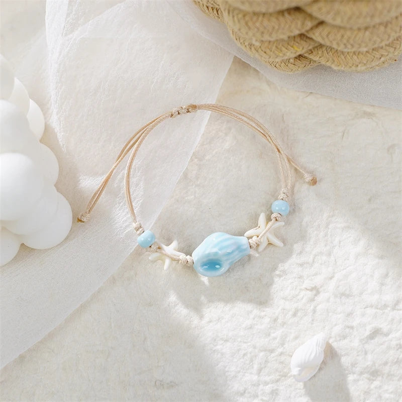 CowLost | bohemia-sea-turtle-bracelet-for-women-starfish-seahorse-shell-pearl-adjustable-metal-chain-summer-beach-party-vacation-jewelry |9