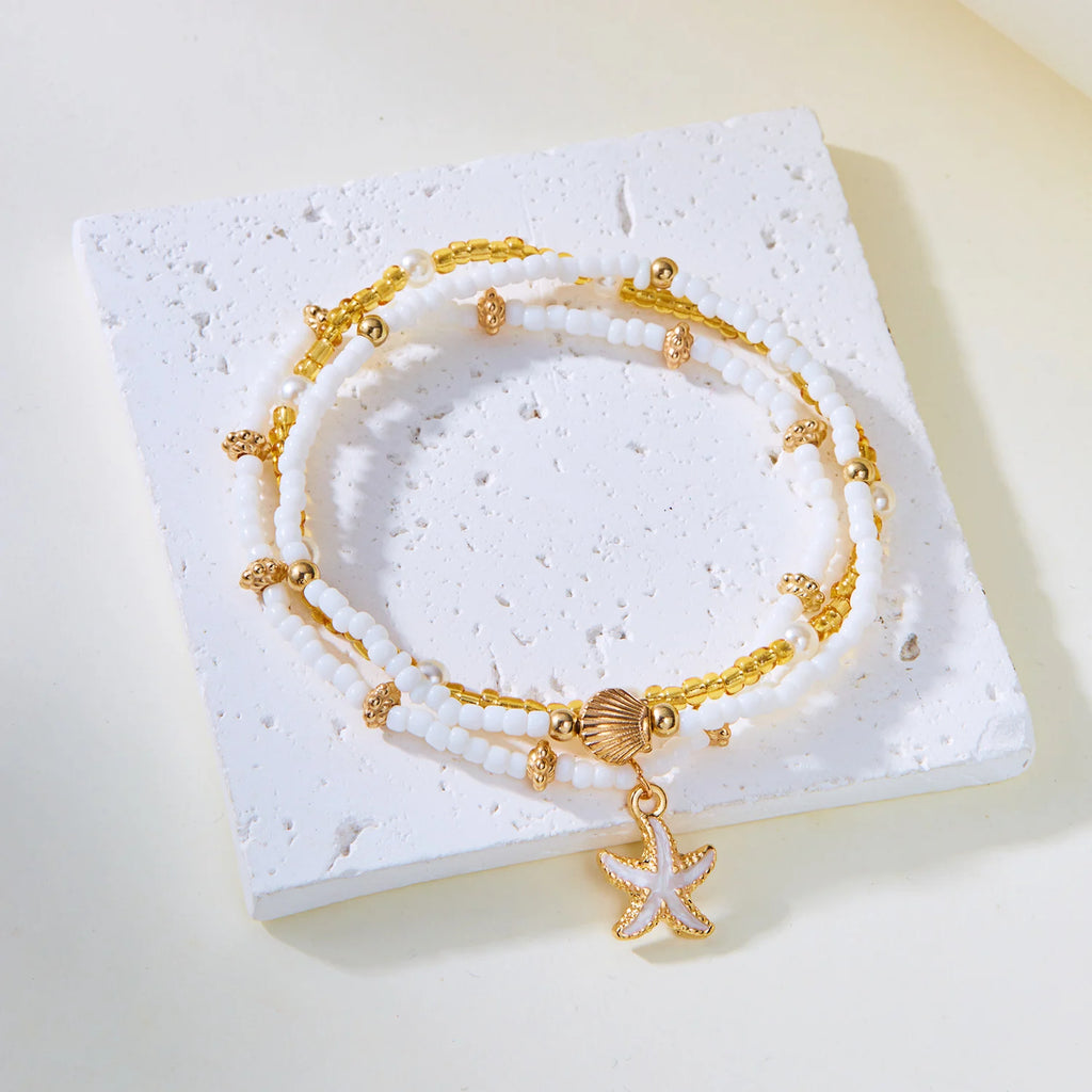 CowLost | bohemia-multilayer-rice-beads-anklet-set-for-women-starfish-conch-shell-turtle-pendant-anklets |2