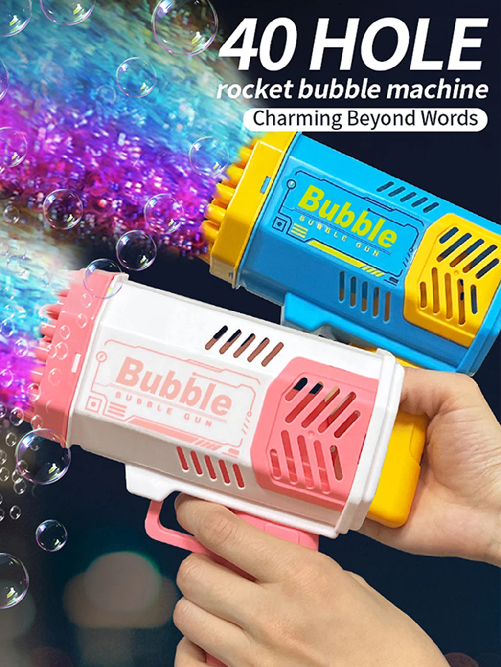 CowLost | product_id-childrens-40-hole-portable-automatic-bubble-gun-toy-with-light-no-battery-needed |9