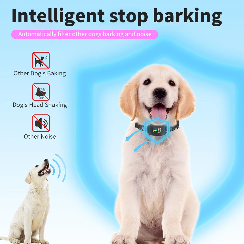 Rechargeable IP67 Waterproof Automatic Anti-Bark Dog Collar Trainer with Color Screen