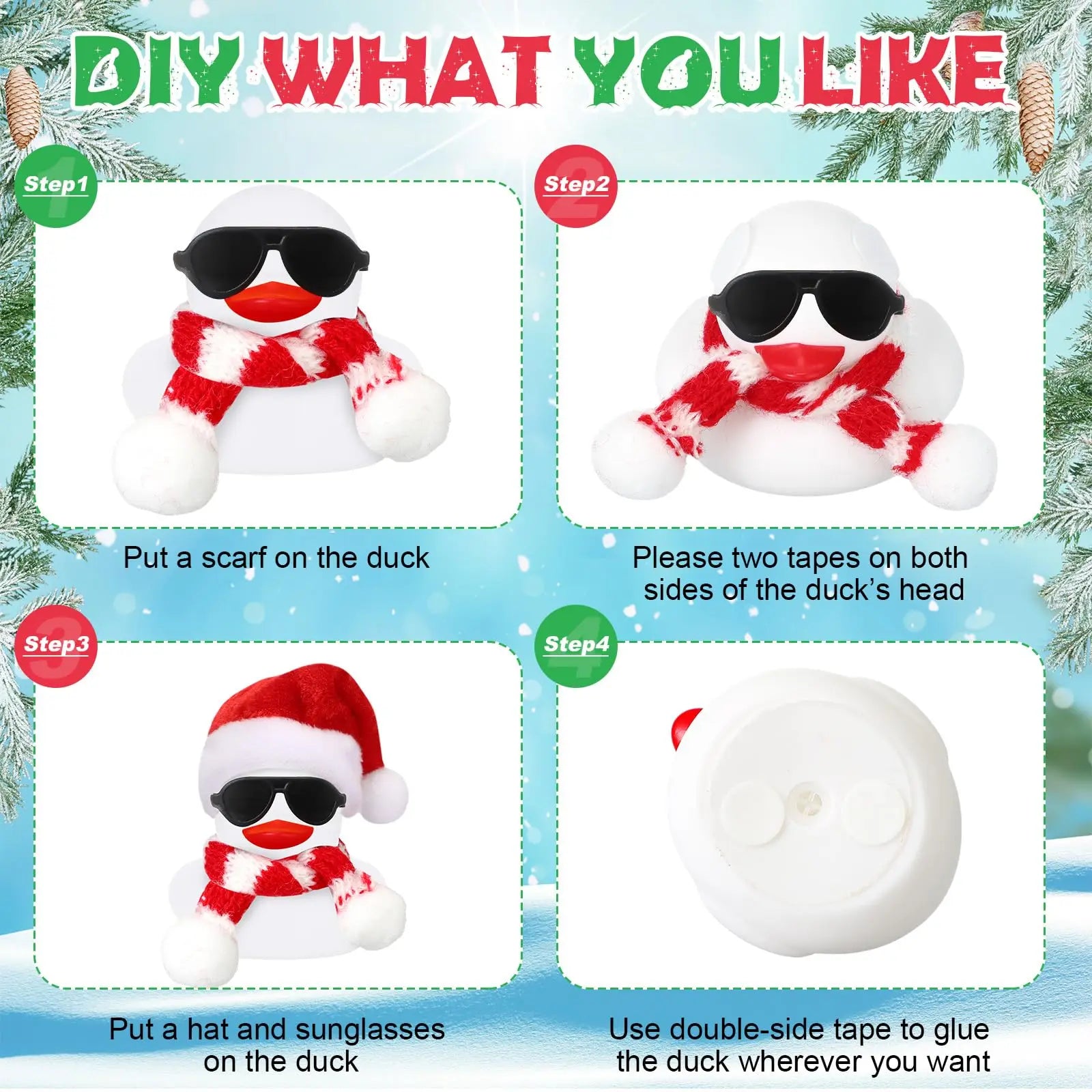 CowLost | product_id-christmas-mini-rubber-duck-set-6-12-24-with-sunglasses-scarf-hats-adhesive-dots-bath-toy |4