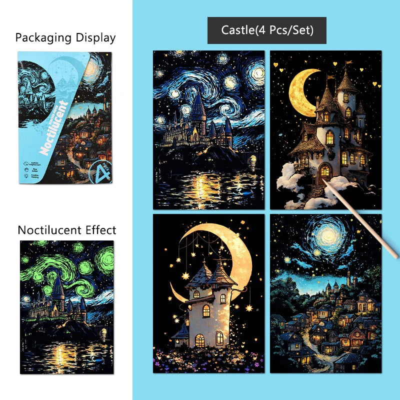 CowLost | product_id-4pcs-a5-diy-scratch-painting-set-cherry-blossoms-classical-buildings-landscapes-animals |23