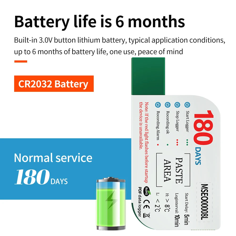 180-Day Disposable USB Temperature Data Logger with LED Indicator and Temp Alarm for Cold Chain Transport PDF Report