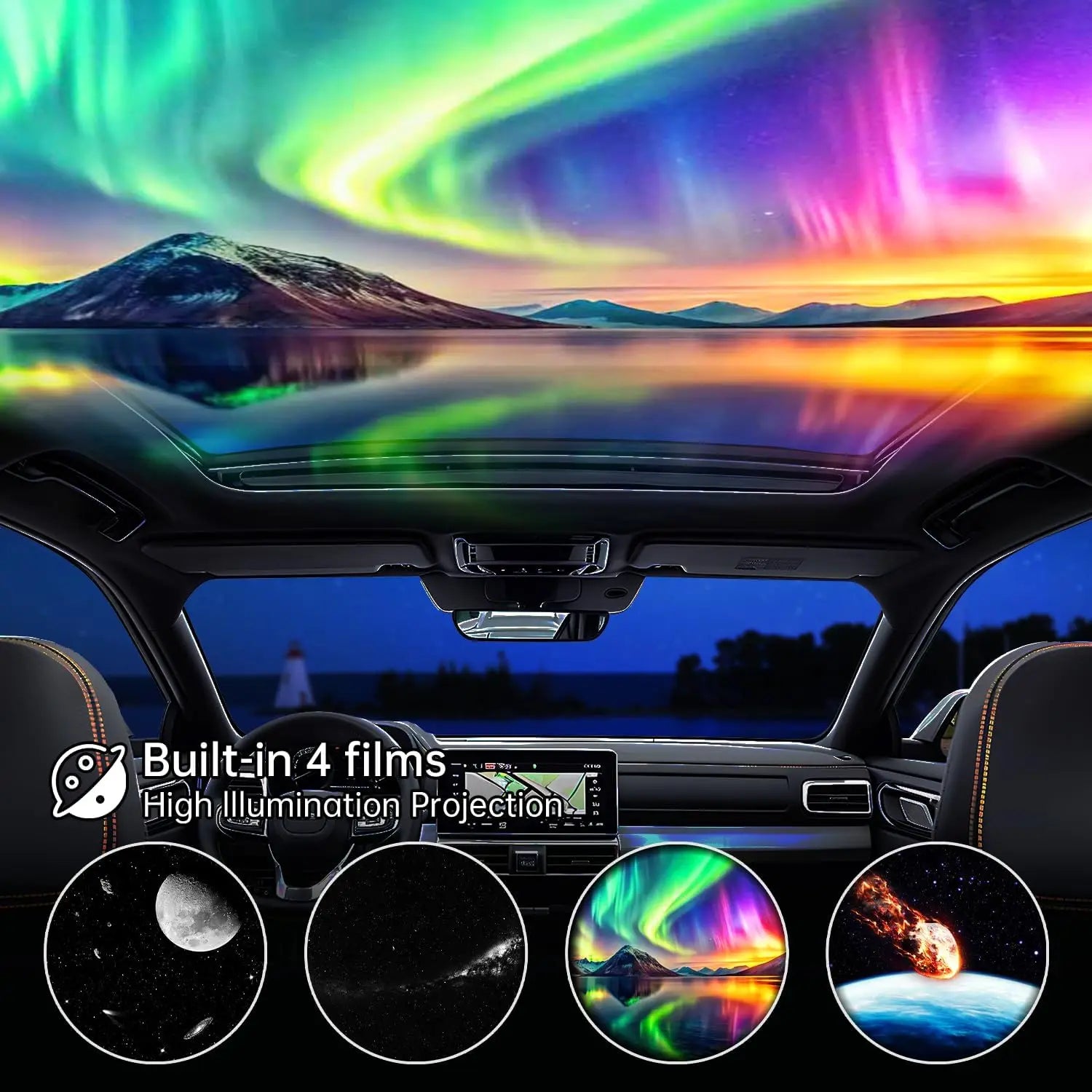 Portable Planetarium Star Projector with 4 HD Film Discs, 360° Rotating Adjustable Focus Galaxy Night Light for Car