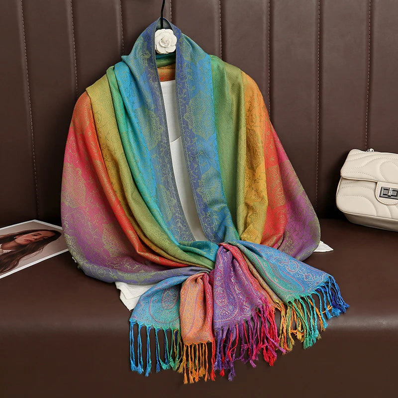 CowLost | rainbow-colors-winter-warm-thick-ethnic-style-jacquard-scarf |11