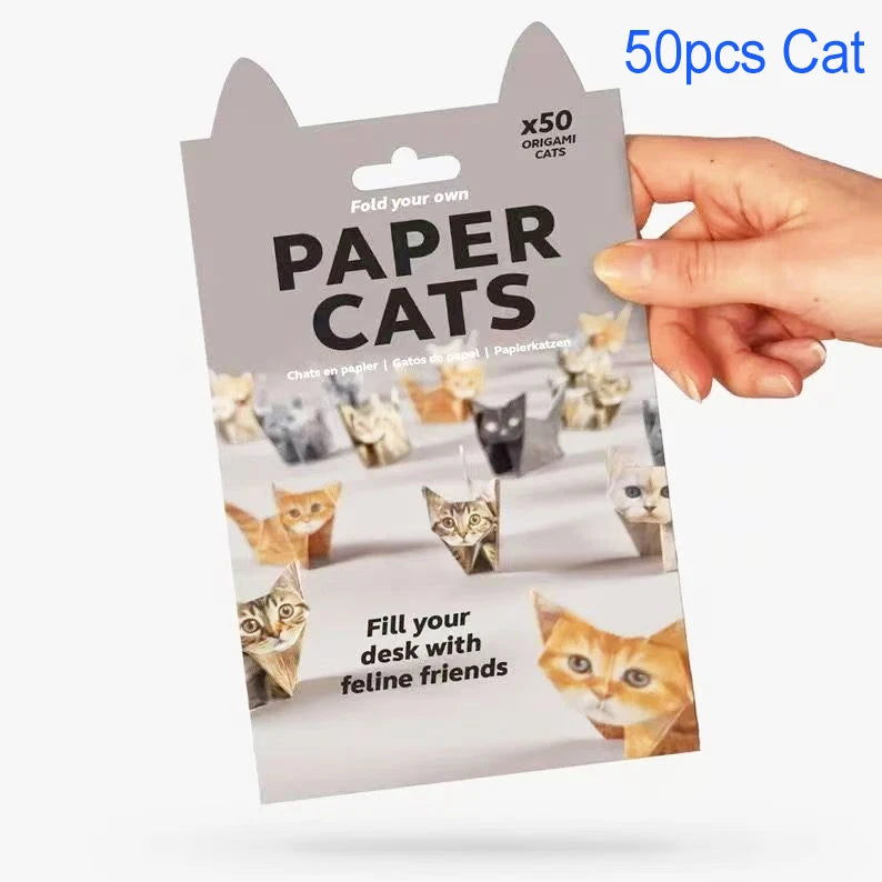50pcs DIY Origami Paper Cats Folding Animal Craft Set