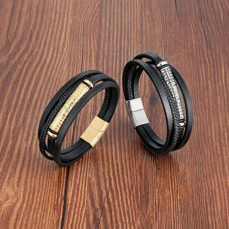 CowLost | multilayer-stainless-steel-insert-bracelet-viking-leather-bracelets-for-men |20