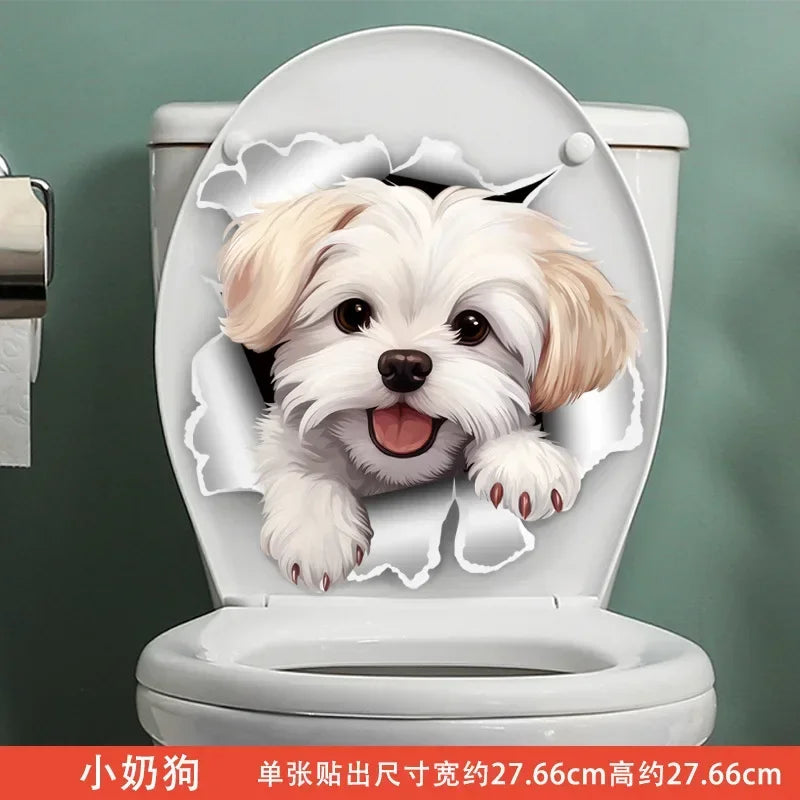 1pc Creative 3D Cracked Animal Dog Toilet Sticker