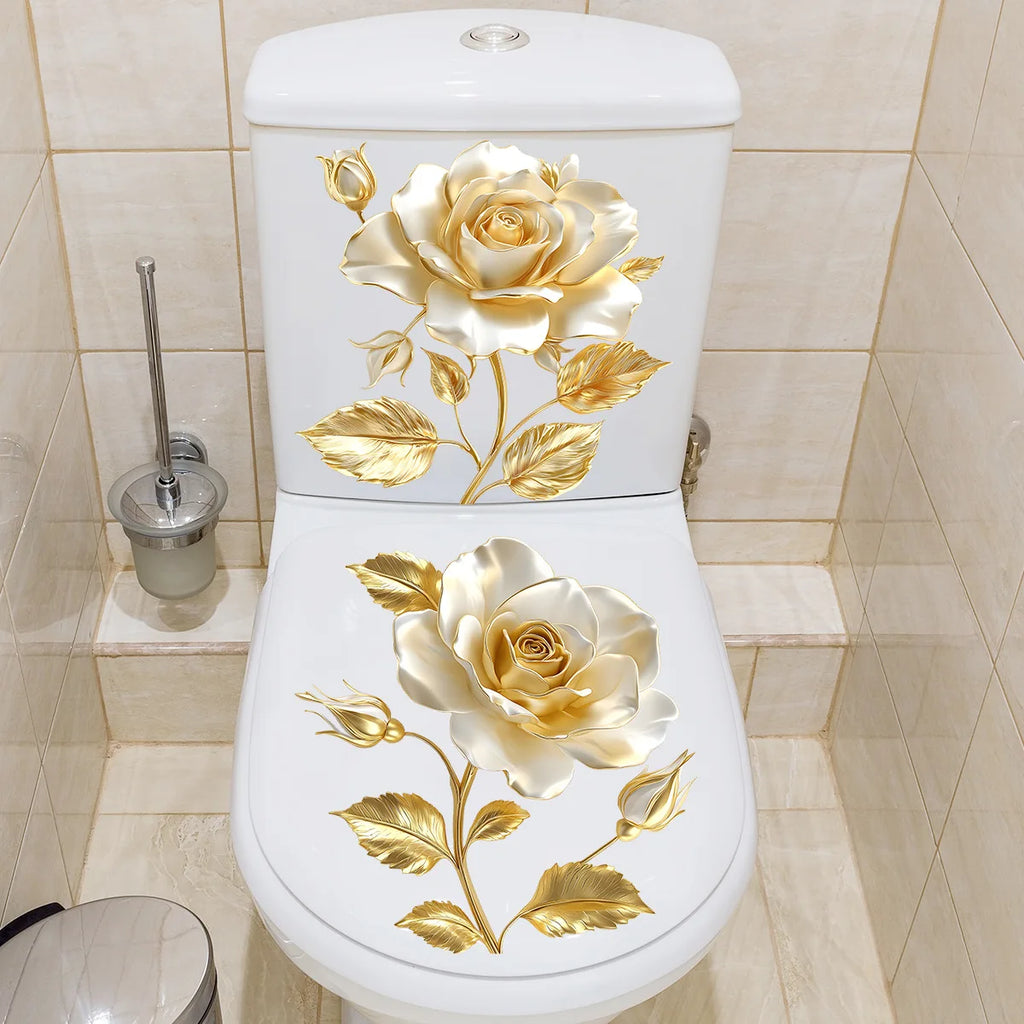 CowLost | beautiful-golden-flower-toilet-sticker-bathroom-toilet-cover-decorative |8