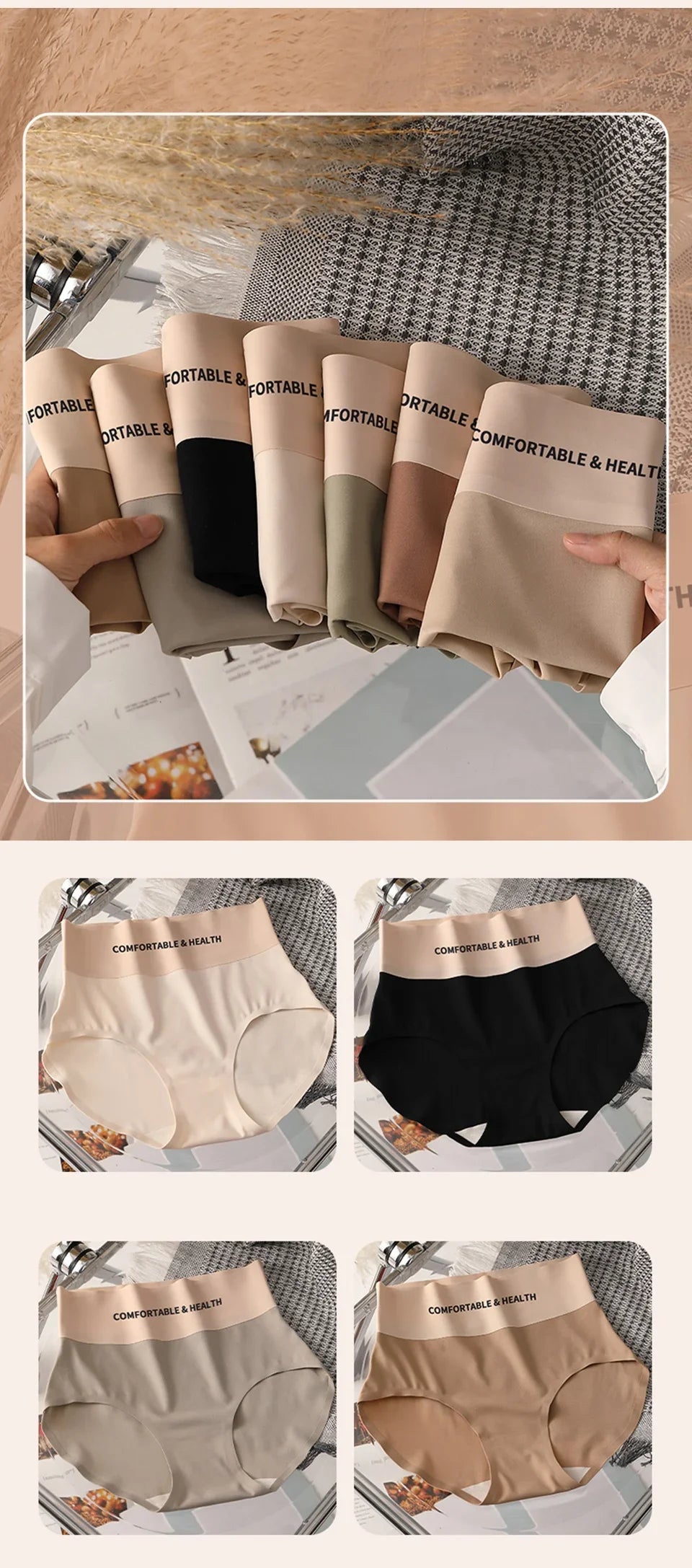 CowLost | product_id-fallsweet-4pcs-womens-seamless-high-rise-cotton-briefs-plus-size-m-xl |10