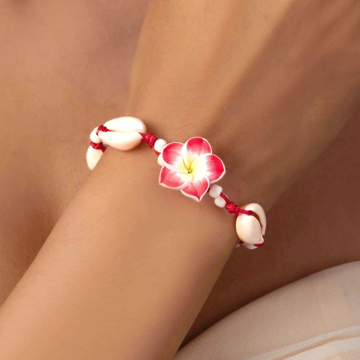 CowLost | bohemian-big-flower-sea-shell-charm-bracelets-for-women-pink-blue-green-flower-soft-clay-pottery-beaded-bangles-handmade-jewelry |4