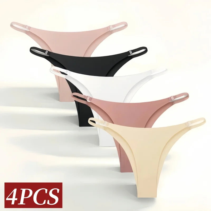CowLost | product_id-4pcs-women-s-seamless-low-rise-ice-silk-brazilian-briefs-with-side-buckle-s-xl |2